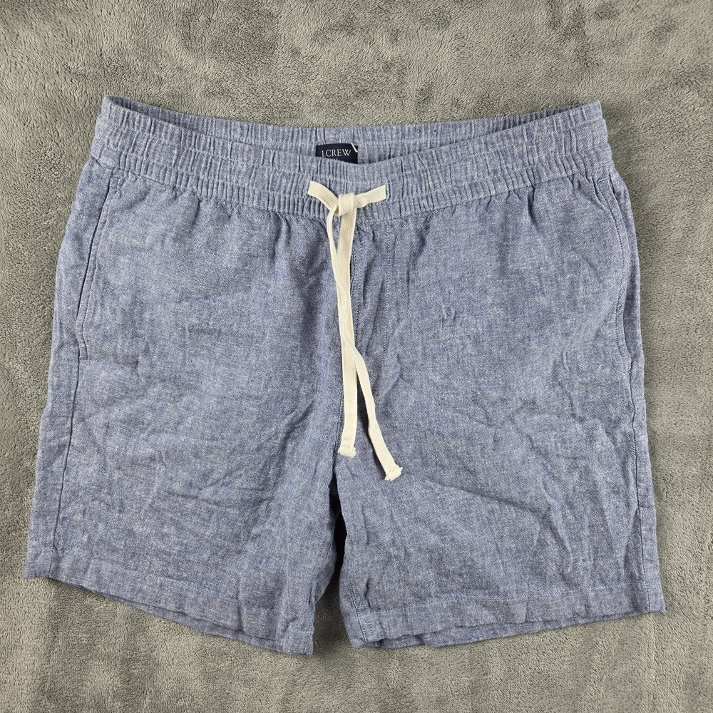NWOT J.Crew Mens Linen Cotton Blend Drawstring Shorts Blue Mens Medium